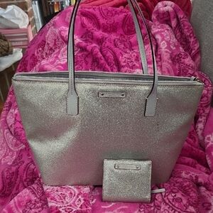 Kate Spade Shimmering Silver Tote and Wallet